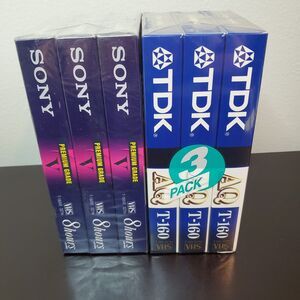3 Sony VHS Tapes Premium Grade T-160VE 8 HR & 3 TDK T-160AQ 8 HR Tapes Blank